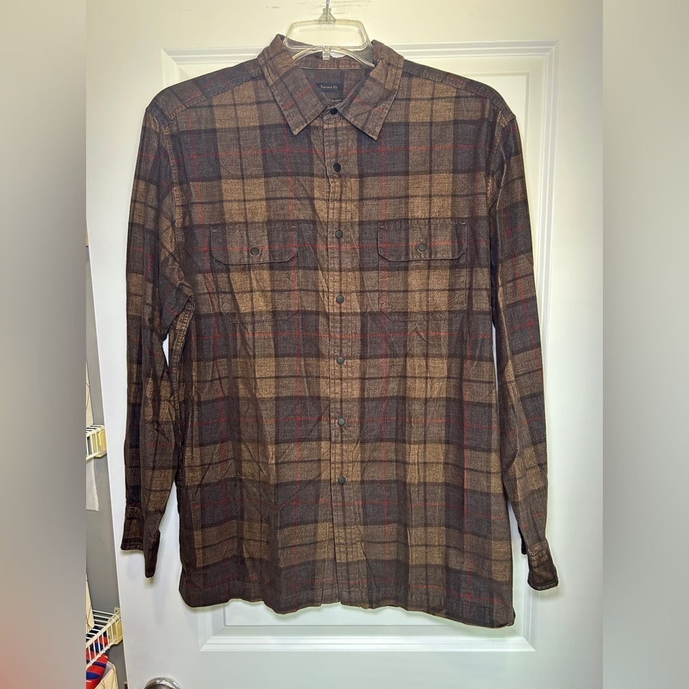 Jos. A. Bank Brown and Red Plaid Casual Shirt